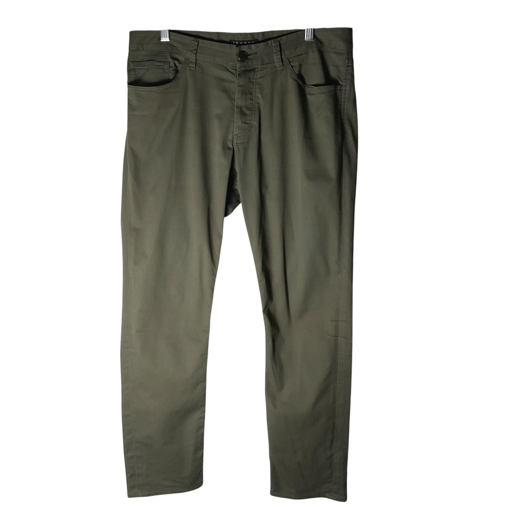Theory Mens‎ Haydin Editor Slim-Fit 5-Pocket Chino Pants Olive Green Size 33